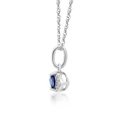 Blue Sapphire Evil Eye Pendant With Diamond Accents In 10K White Gold