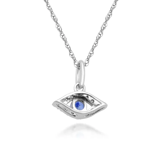 Blue Sapphire Evil Eye Pendant With Diamond Accents In 10K White Gold