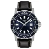Blue Supersport Gent Men's Watch With Black Leather Bracelet In Stainless Steel