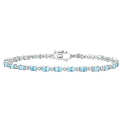 Blue Topaz & Diamond Bracelet In Sterling Silver