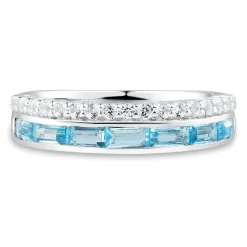 Blue Topaz & Lab Created White Sapphire Stack Ring In Sterling Silver