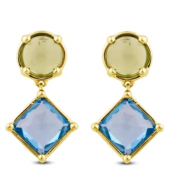 Blue Topaz And Peridot Dangle Earrings In 10K Yellow Gold