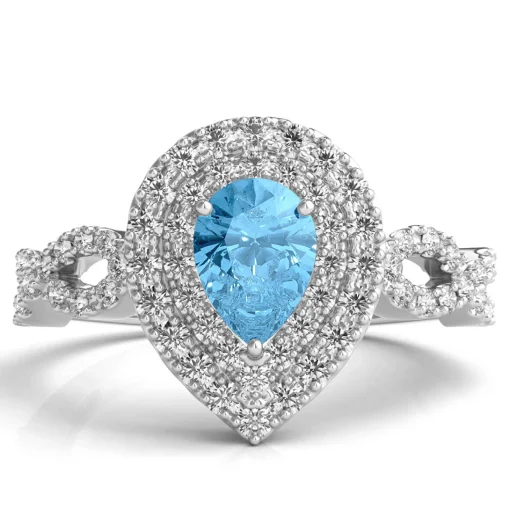Blue Topaz Ring With Lab Created White Sapphires In Sterling Silver
