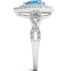 Blue Topaz Ring With Lab Created White Sapphires In Sterling Silver