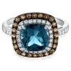 Blue Topaz Ring With White Sapphire And Brown Topaz In 14K White Gold