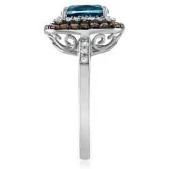 Blue Topaz Ring With White Sapphire And Brown Topaz In 14K White Gold