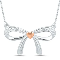 Bow Pendant With Diamond Accents In Sterling Silver