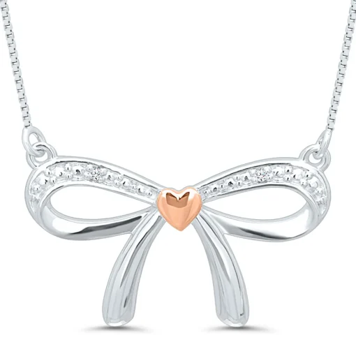 Bow Pendant With Diamond Accents In Sterling Silver