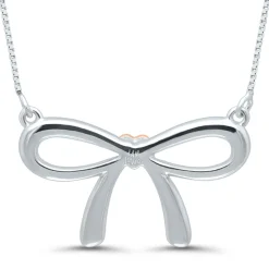 Bow Pendant With Diamond Accents In Sterling Silver