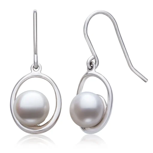 Button Cultured Freshwater Pearl Drop Earrings In Sterling Silver