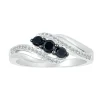 Bypass Diamond Ring With Black Three-Stone Design In Sterling Silver (3/8 Ct. Tw.)