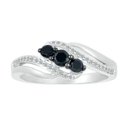 Bypass Diamond Ring With Black Three-Stone Design In Sterling Silver (3/8 Ct. Tw.)