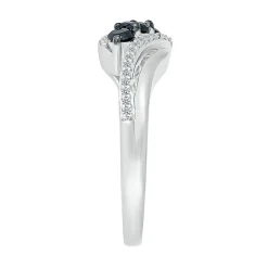 Bypass Diamond Ring With Black Three-Stone Design In Sterling Silver (3/8 Ct. Tw.)