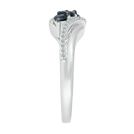 Bypass Diamond Ring With Black Three-Stone Design In Sterling Silver (3/8 Ct. Tw.)