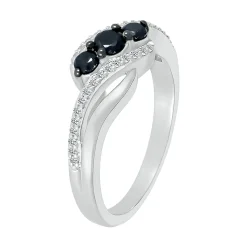 Bypass Diamond Ring With Black Three-Stone Design In Sterling Silver (3/8 Ct. Tw.)