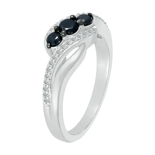Bypass Diamond Ring With Black Three-Stone Design In Sterling Silver (3/8 Ct. Tw.)
