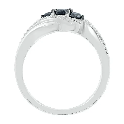 Bypass Diamond Ring With Black Three-Stone Design In Sterling Silver (3/8 Ct. Tw.)