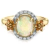 Cabochon Opal Ring With Citrine And Lab Created White Sapphire In 10K Yellow Gold
