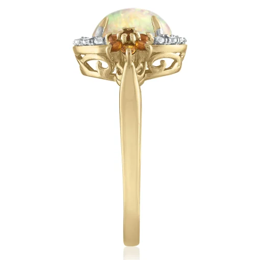 Cabochon Opal Ring With Citrine And Lab Created White Sapphire In 10K Yellow Gold