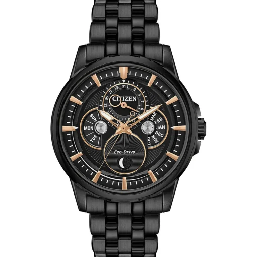 Calendrier Moonphase Men's Watch In Black Ion-Plated Stainless Steel