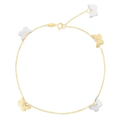 Charm Anklet With Two-Toned Butterflies In 14K Yellow Gold