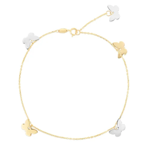Charm Anklet With Two-Toned Butterflies In 14K Yellow Gold