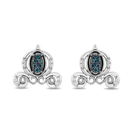 Cinderella Blue And White Diamond Carriage Earrings In Sterling Silver (1/7 Ct. Tw.)