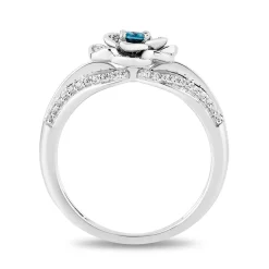 Cinderella Flower Ring With Diamond And London Blue Topaz In Sterling Silver (1/5 T. Tw.)