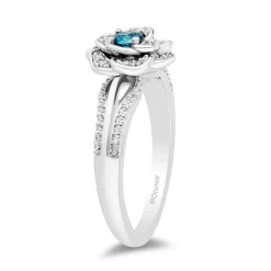 Cinderella Flower Ring With Diamond And London Blue Topaz In Sterling Silver (1/5 T. Tw.)