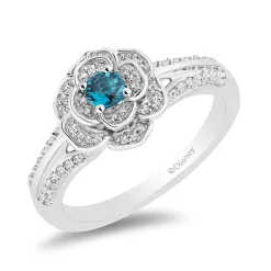 Cinderella Flower Ring With Diamond And London Blue Topaz In Sterling Silver (1/5 T. Tw.)