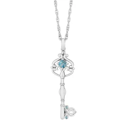 Cinderella Key Pendant With Blue Topaz In Sterling Silver