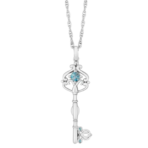 Cinderella Key Pendant With Blue Topaz In Sterling Silver