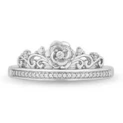 Cinderella Ring With Diamond Rose In Sterling Silver (1/10 Ct. Tw.)