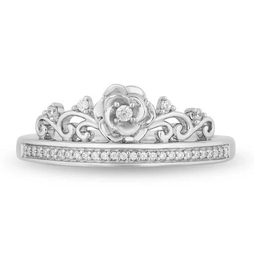Cinderella Ring With Diamond Rose In Sterling Silver (1/10 Ct. Tw.)