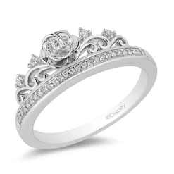 Cinderella Ring With Diamond Rose In Sterling Silver (1/10 Ct. Tw.)