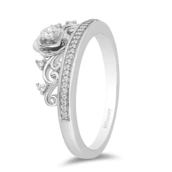 Cinderella Ring With Diamond Rose In Sterling Silver (1/10 Ct. Tw.)