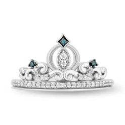 Cinderella White And Blue Diamond Carriage Ring In Sterling Silver (1/6 Ct. Tw.)