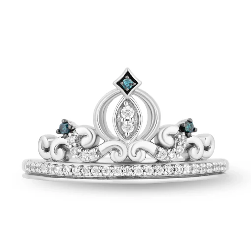 Cinderella White And Blue Diamond Carriage Ring In Sterling Silver (1/6 Ct. Tw.)