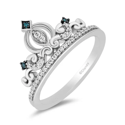Cinderella White And Blue Diamond Carriage Ring In Sterling Silver (1/6 Ct. Tw.)