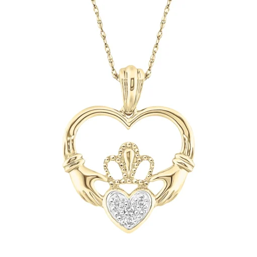 Claddagh Pendant With Diamond Accents In 10K Yellow Gold