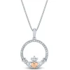 Claddagh Pendant With Diamond Accents In Sterling Silver & 14K Rose Gold