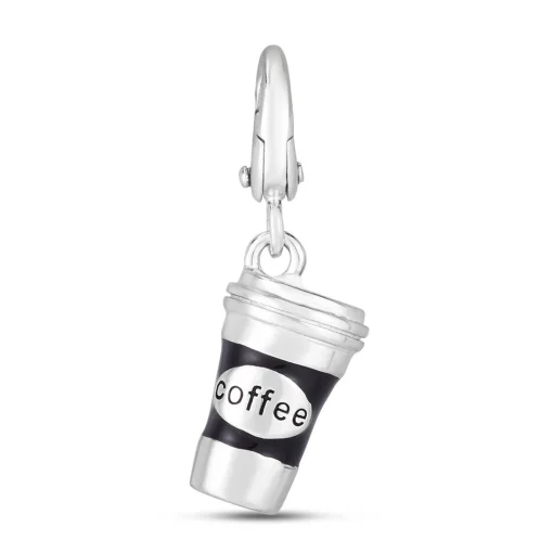 Coffee Cup Charm In Sterling Silver