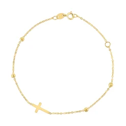 Cross Bracelet In 14K Yellow Gold, 7"
