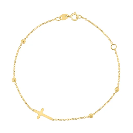 Cross Bracelet In 14K Yellow Gold, 7"