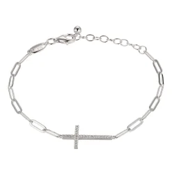 Cross Bracelet With Paperclip Chain In Sterling Silver