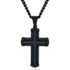 Cross Pendant With Black Diamond Accents In Black And Blue Ion-Plated Stainless Steel (1/4 Ct. Tw.)