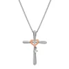 Cross Pendant With Diamond & 10K Rose Gold Accent In Sterling Silver