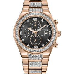 Crystal Men's Watch In Rose Gold-Tone Ion-Plated Stainless Steel, 42Mm