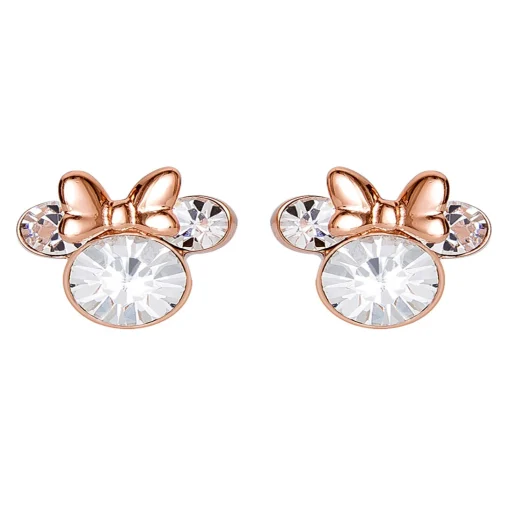 Crystal Minnie Mouse Stud Earrings In Sterling Silver & 14K Rose Gold