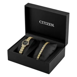 Crystal Watch & Bracelet Set In Yellow Gold-Tone Ion-Plated Stainless Steel